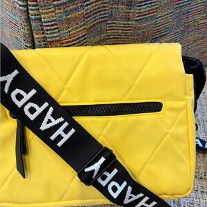 Vibrant Yellow Quilted Crossbody Bag with Happy Strap